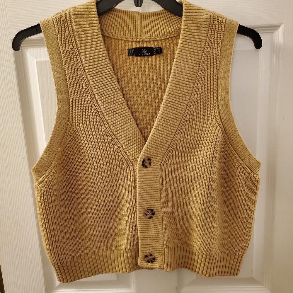 Volcom sweater vest sz‎ M (8) Khaki Brown Cable knit skater soft grunge preppy